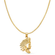 14K Gold Indian Charm Pendant with 1.2mm Box Chain Necklace