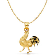 14K Gold Rooster Charm Pendant with 0.8mm Box Chain Necklace