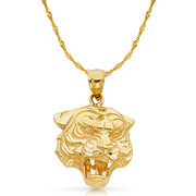 14K Gold Tiger Charm Pendant with 1.8mm Singapore Chain Necklace