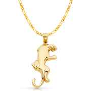 14K Gold Puma Charm Pendant with 3.1mm Figaro 3+1 Chain Necklace