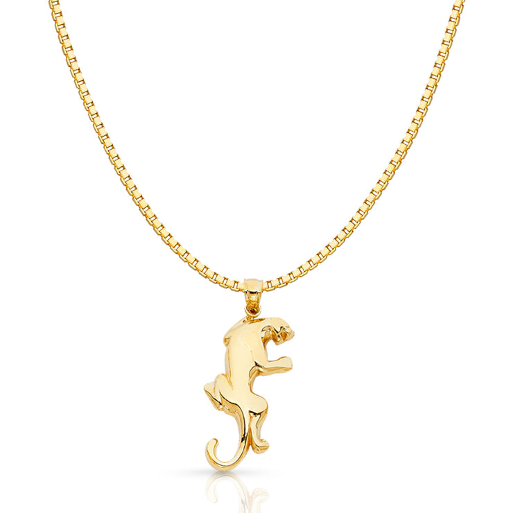 14K Gold Puma Charm Pendant with 1.2mm Box Chain Necklace