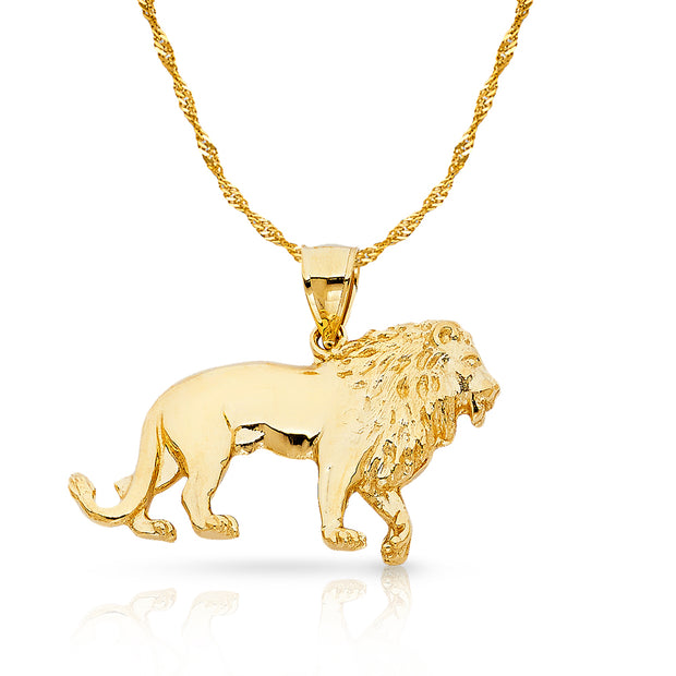 14K Gold Lion Charm Pendant with 1.8mm Singapore Chain Necklace