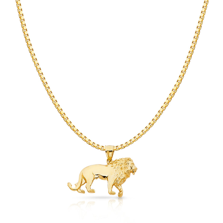 14K Gold Lion Charm Pendant with 1.2mm Box Chain Necklace