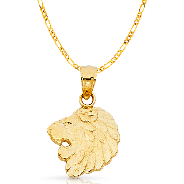 14K Gold Lion Charm Pendant with 2.3mm Figaro 3+1 Chain Necklace