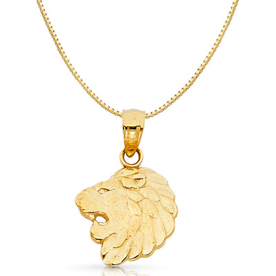 14K Gold Lion Charm Pendant with 0.8mm Box Chain Necklace