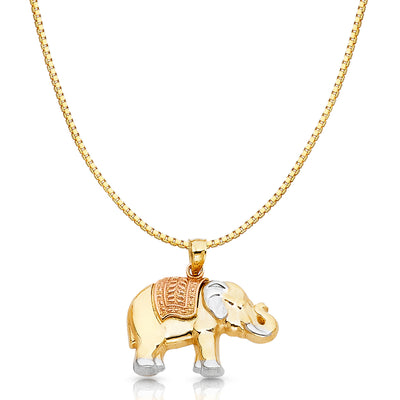 14K Gold Elephant Charm Pendant with 1.2mm Box Chain Necklace