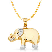 14K Gold Elephant Charm Pendant with 3.1mm Figaro 3+1 Chain Necklace