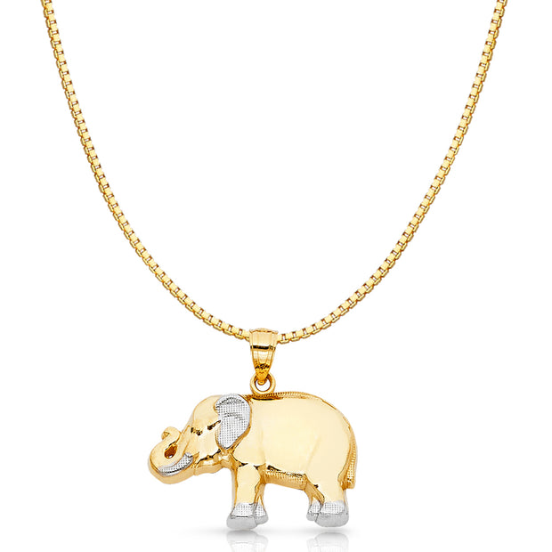 14K Gold Elephant Charm Pendant with 1.2mm Box Chain Necklace