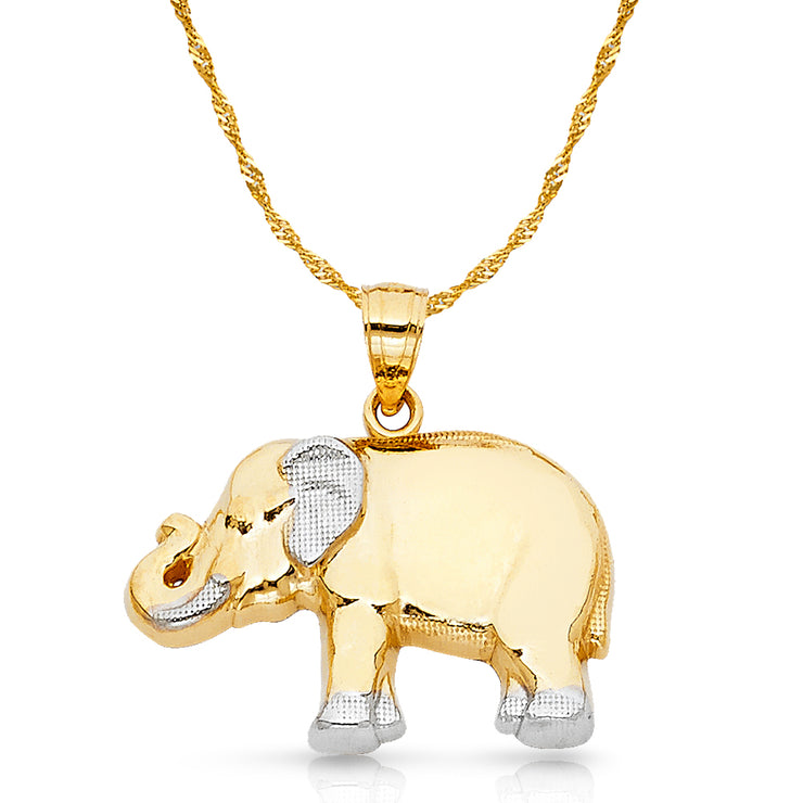 14K Gold Elephant Charm Pendant with 1.8mm Singapore Chain Necklace