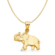 14K Gold Elephant Charm Pendant with 0.8mm Box Chain Necklace