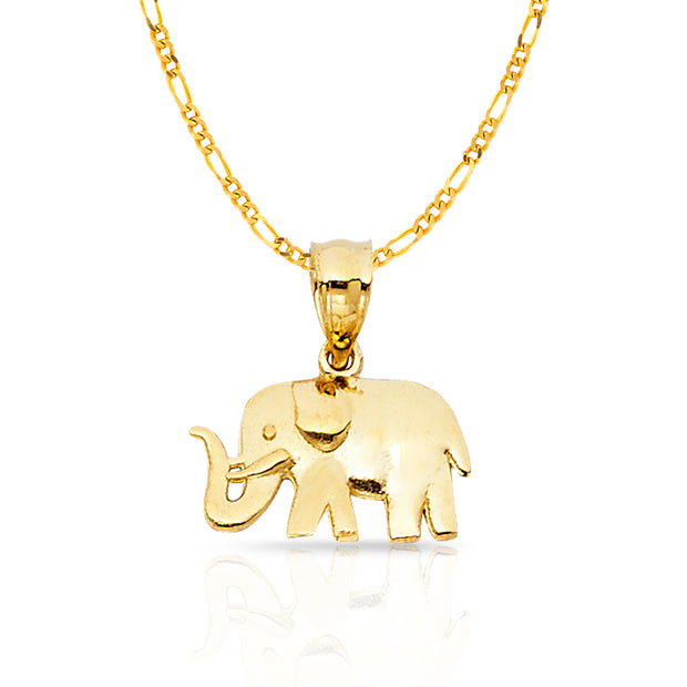 14K Gold Elephant Charm Pendant with 2.3mm Figaro 3+1 Chain Necklace