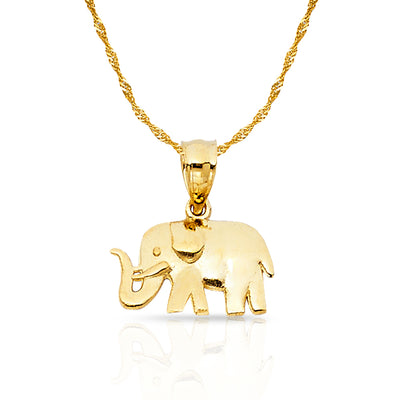 14K Gold Elephant Charm Pendant with 1.2mm Singapore Chain Necklace