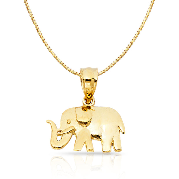 14K Gold Elephant Charm Pendant with 0.8mm Box Chain Necklace