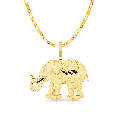 14K Gold Elephant Charm Pendant with 2.3mm Figaro 3+1 Chain Necklace