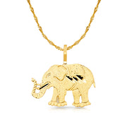 14K Gold Elephant Charm Pendant with 1.2mm Singapore Chain Necklace