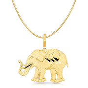 14K Gold Elephant Charm Pendant with 0.8mm Box Chain Necklace