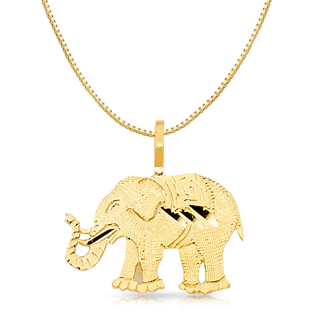 14K Gold Elephant Charm Pendant with 0.8mm Box Chain Necklace