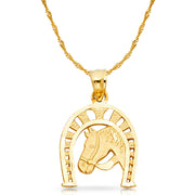 14K Gold Lucky Horseshoe Charm Pendant with 1.2mm Singapore Chain Necklace