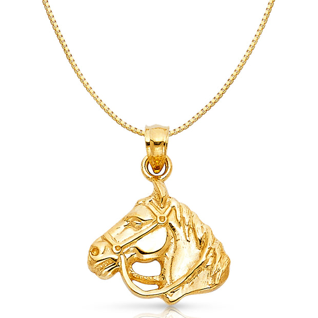 14K Gold Horse Charm Pendant with 0.8mm Box Chain Necklace
