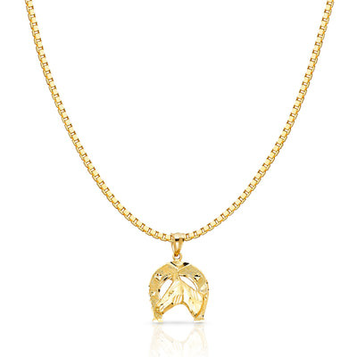 14K Gold Lucky Horseshoe Charm Pendant with 1.2mm Box Chain Necklace