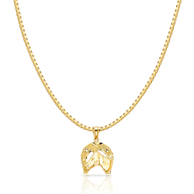 14K Gold Lucky Horseshoe Charm Pendant with 1.2mm Box Chain Necklace