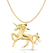 14K Gold Unicorn Charm Pendant with 0.8mm Box Chain Necklace