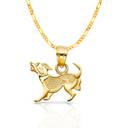 14K Gold Puppy Charm Pendant with 2.3mm Figaro 3+1 Chain Necklace