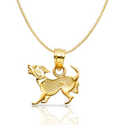 14K Gold Puppy Charm Pendant with 0.8mm Box Chain Necklace