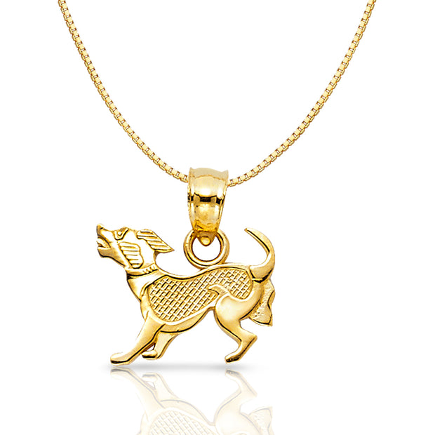 14K Gold Puppy Charm Pendant with 0.8mm Box Chain Necklace