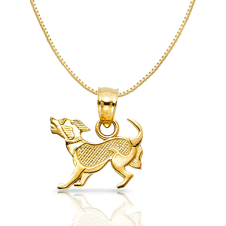 14K Gold Puppy Charm Pendant with 0.8mm Box Chain Necklace