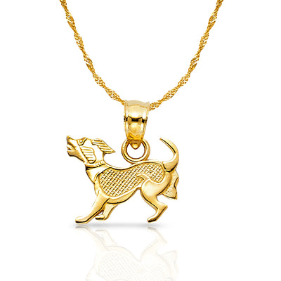 14K Gold Puppy Charm Pendant with 1.8mm Singapore Chain Necklace