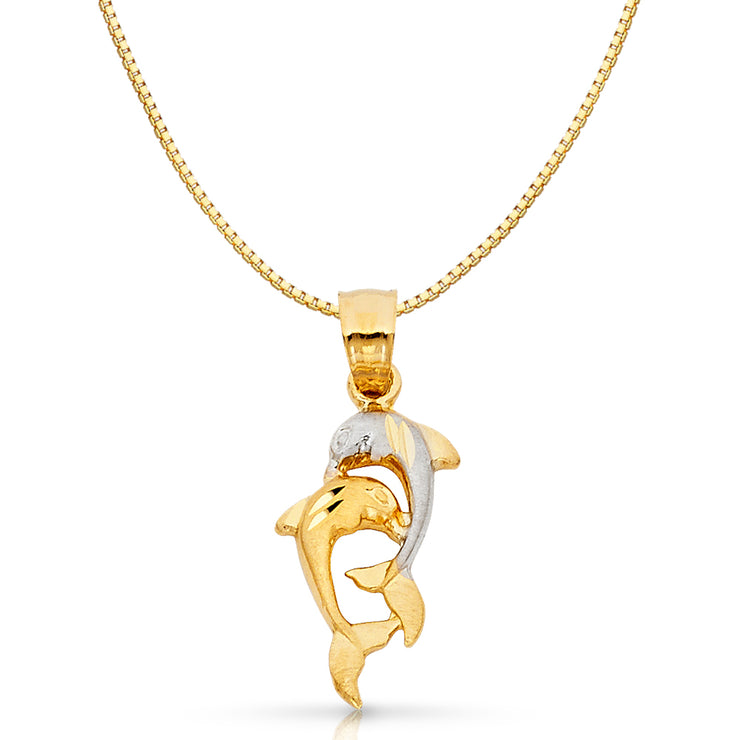 14K Gold Dolphin Charm Pendant with 0.8mm Box Chain Necklace