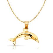 14K Gold Dolphin Charm Pendant with 0.8mm Box Chain Necklace