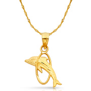 14K Gold Dolphin Charm Pendant with 1.8mm Singapore Chain Necklace