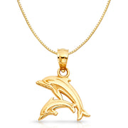 14K Gold Dolphin Charm Pendant with 0.8mm Box Chain Necklace