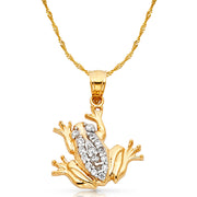 14K Gold CZ Frog Charm Pendant with 1.8mm Singapore Chain Necklace