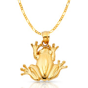 14K Gold Frog Charm Pendant with 3.1mm Figaro 3+1 Chain Necklace