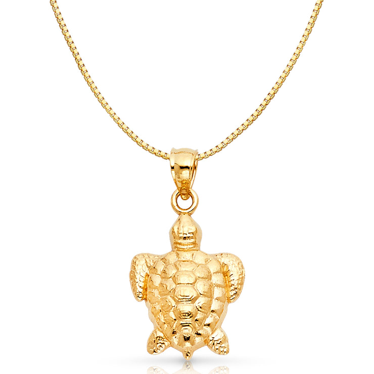 14K Gold Turtle Charm Pendant with 0.8mm Box Chain Necklace