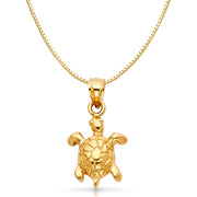 14K Gold Turtle Charm Pendant with 0.8mm Box Chain Necklace