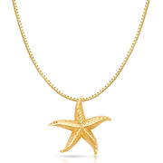 14K Gold Starfish Charm Pendant with 1.2mm Box Chain Necklace