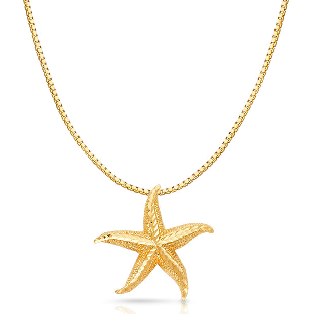 14K Gold Starfish Charm Pendant with 1.2mm Box Chain Necklace