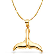 14K Gold Tail of Dolphin Charm Pendant with 1.5mm Flat Open Wheat Chain Necklace