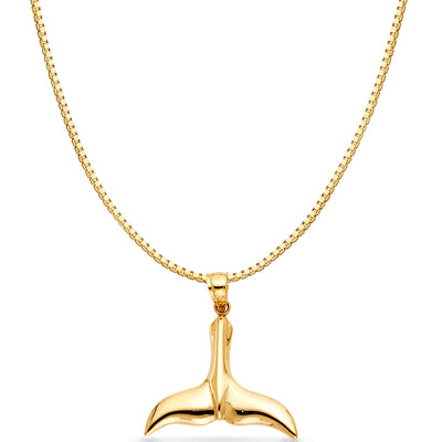 14K Gold Tail of Dolphin Charm Pendant with 1.2mm Box Chain Necklace