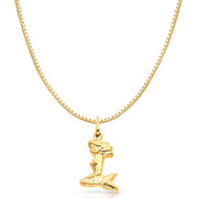 14K Gold Mermaid Charm Pendant with 1.2mm Box Chain Necklace