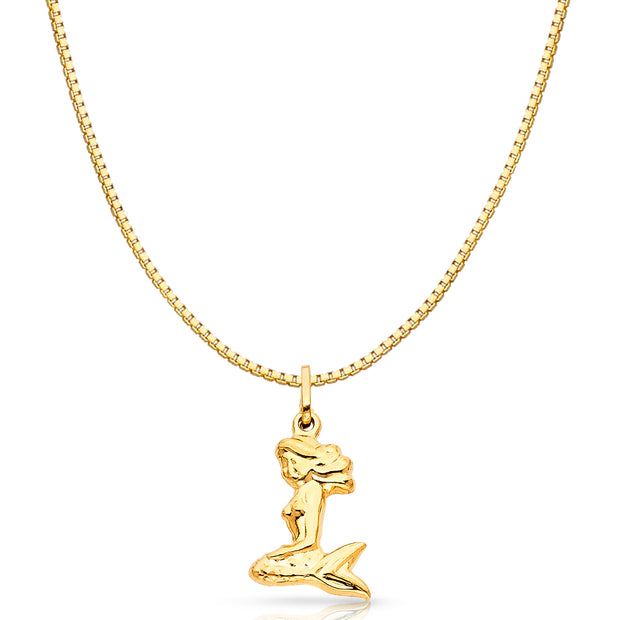 14K Gold Mermaid Charm Pendant with 1.2mm Box Chain Necklace