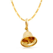 14K Gold Bell Charm Pendant with 1.6mm Figaro 3+1 Chain Necklace