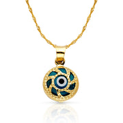 14K Gold Evil Eye Charm Pendant with 0.9mm Singapore Chain Necklace