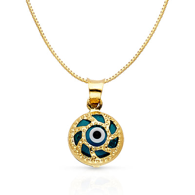 14K Gold Evil Eye Charm Pendant with 0.8mm Box Chain Necklace