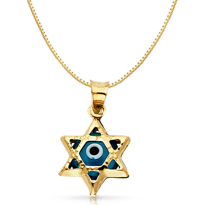 14K Gold Evil Eye Star Charm Pendant with 0.8mm Box Chain Necklace