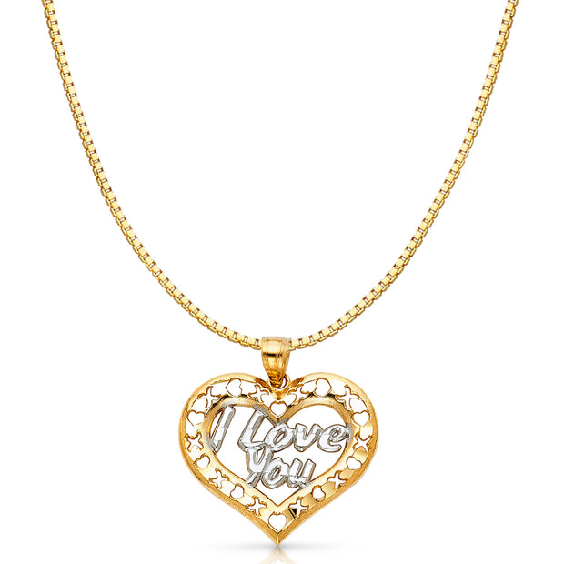 14K Gold I Love You Heart Charm Pendant with 1.2mm Box Chain Necklace